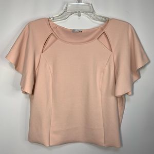 Zara Collection Women's Flutter Raglan Short Sleeve Keyhole Blouse Pink Large